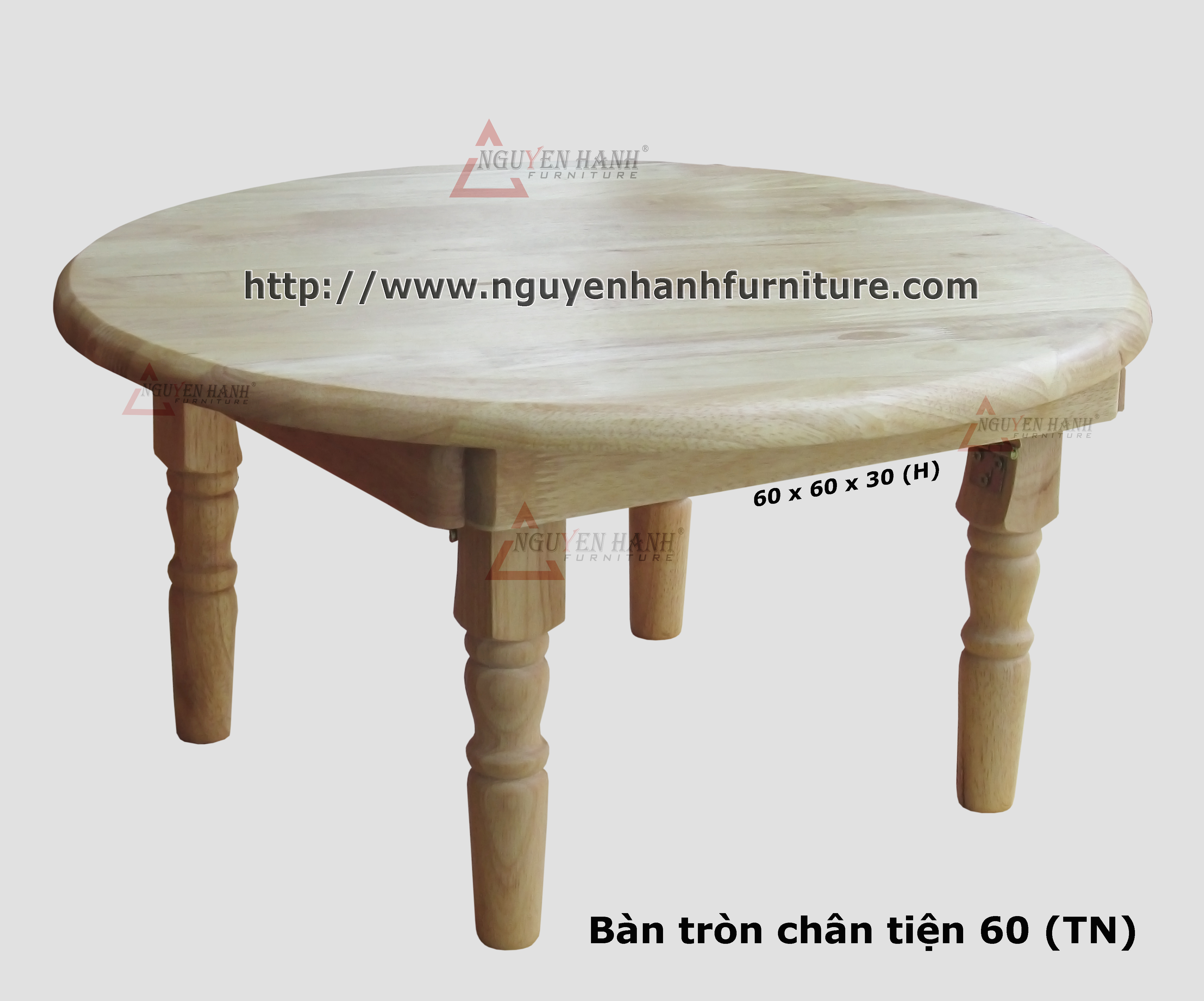 Name product:Round table with turnery legs (Natural) - Dimensions: 60 x 60 x 30 (H) - Description: Wood natural rubber 